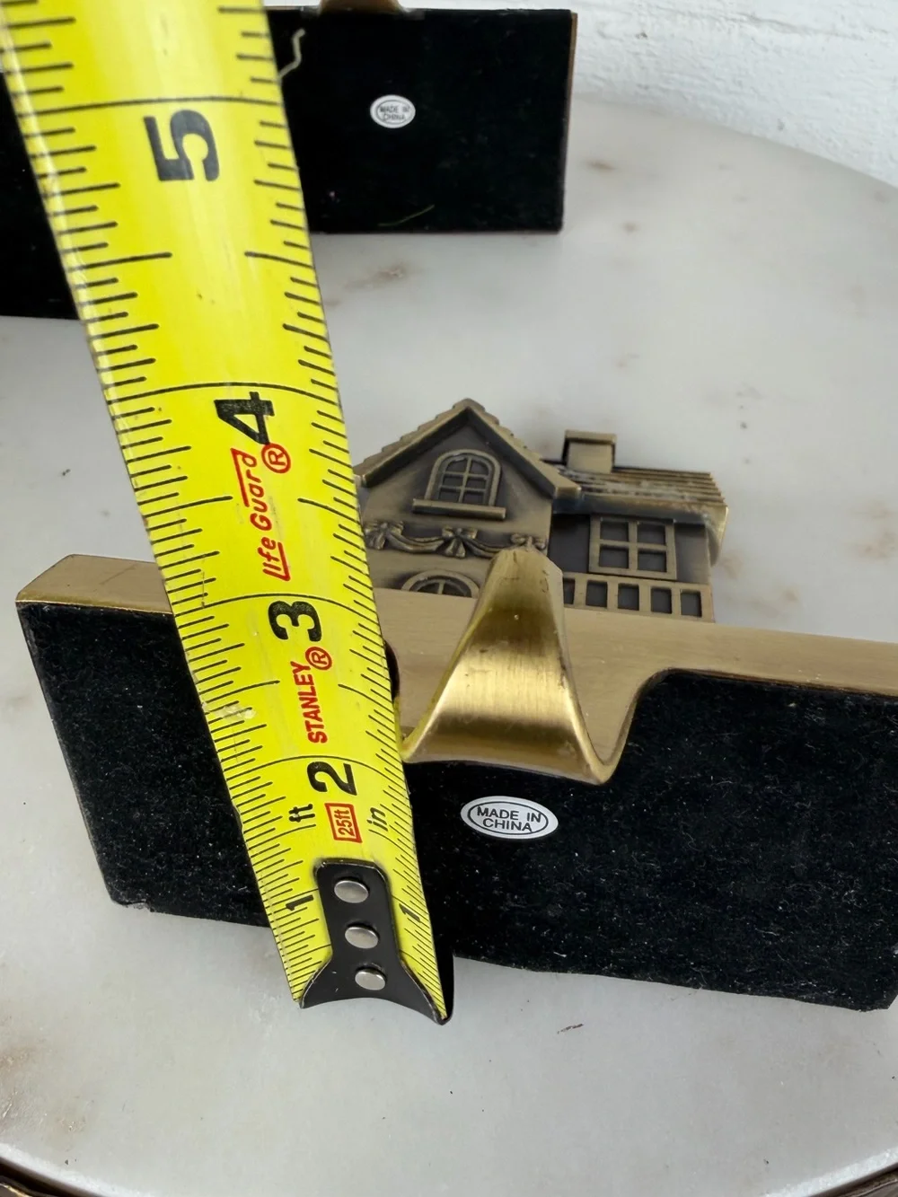 Vintage 1990’s Brass Christmas Village Stocking Holders Set/3 House Mantel Hooks